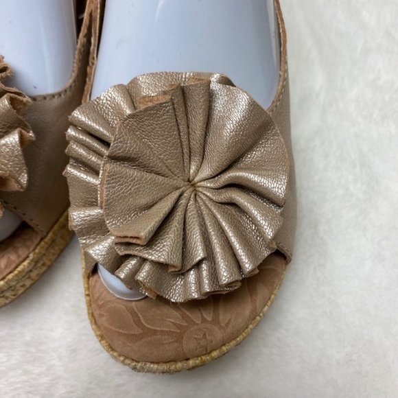 BOC Born Leather Floral Peep Toe Slingback Wedge Espadrilles Sandals,‎ size 7 - Picture 4 of 12